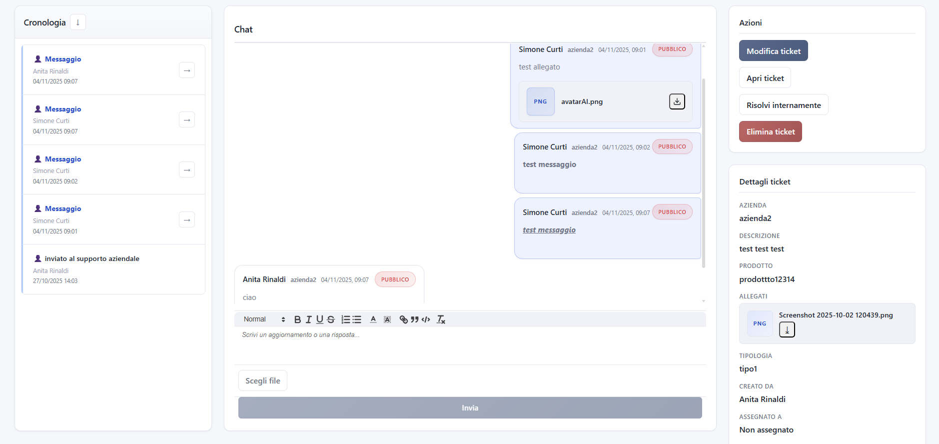 Dettagli, Cronologia e Chat